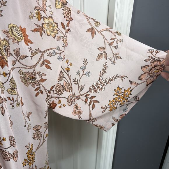 Maurice's Kimono Plus Size 3X Pink Floral Long Sheer Summer Cottage Boho - Picture 2 of 8